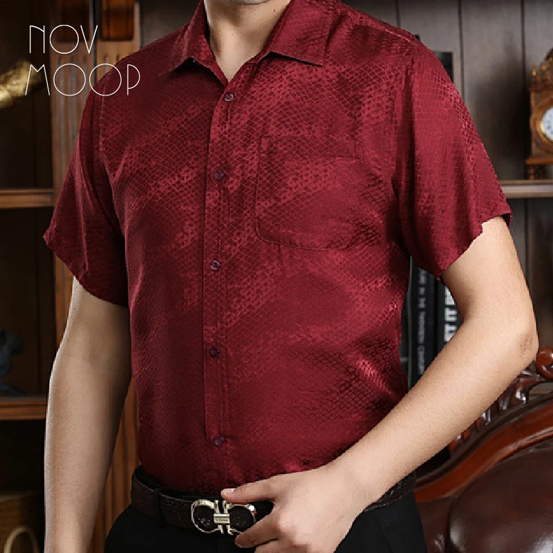 Novmoop pure natural silk men's shirt super cool to wear soft touch comfortable short sleeve money valued gift LT3592