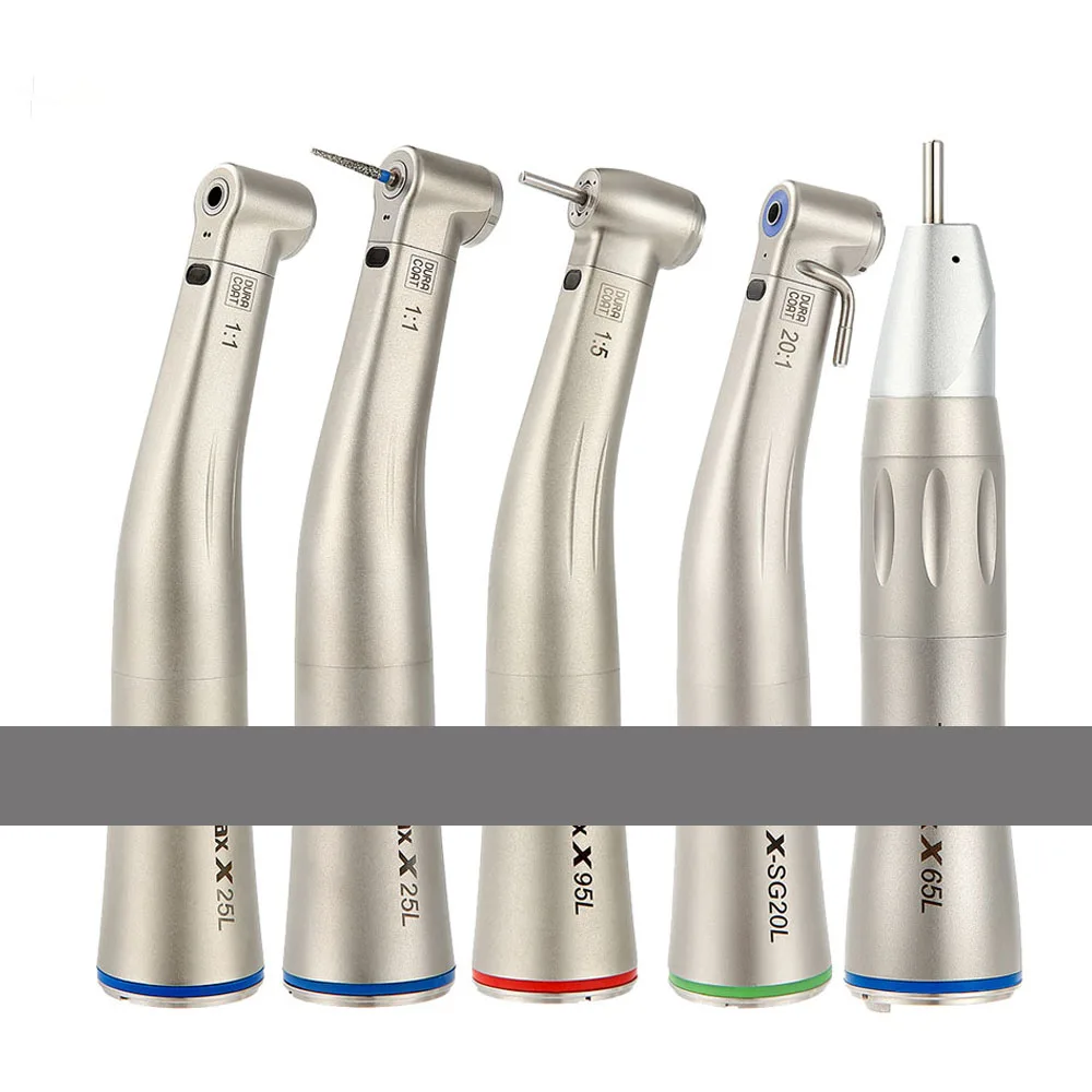 Dental X95L 1:5 Increasing Speed Orthodontics Handpiece Against Contra Angle LED Optic Fiber Quattro Spray Red Ring Turbine Tool