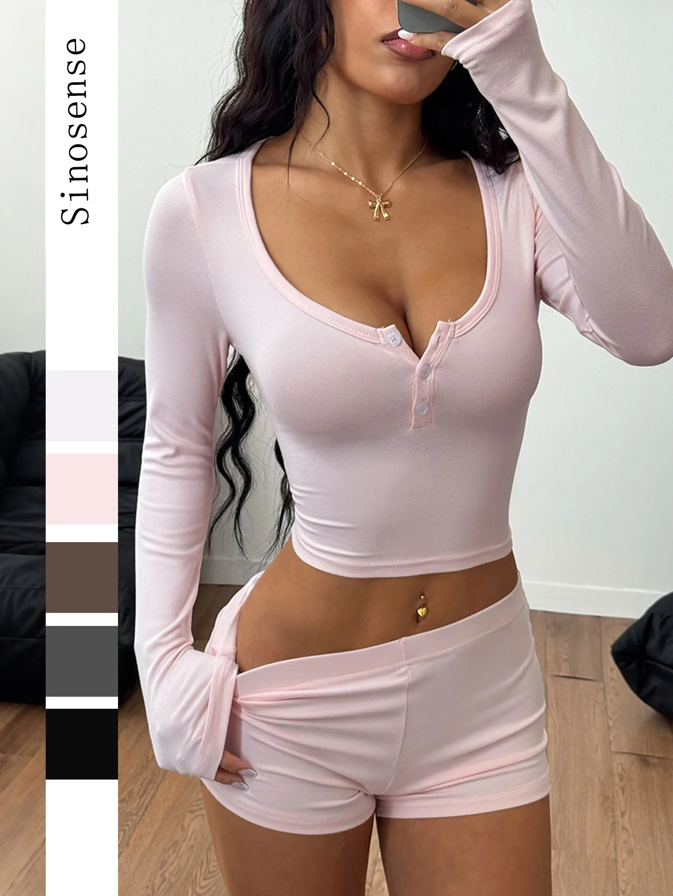 

Женский комплект для отдыха с длинными рукавами, милые короткие пижамные комплекты из 2 предметов, повседневная повседневная одежда, домашняя одежда для отдыха, уличная спортивная одежда для свиданий