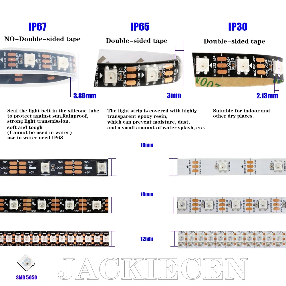 0.5/1/2/3/4/5m ws2812b LED pixel Light strip Addressable 30/60/144 /leds/m DC5V 5050 RGB IP30/65/67,matrix,Art-Net,MADRIX