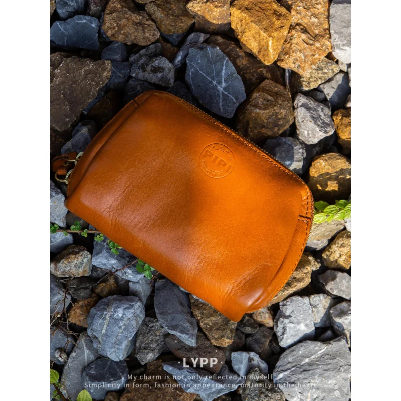 Leather Cosmetic Bag Women2025New Portable Large Capacity Cowhide Wenwan, Traditional Chinese Handcraft Ornament Storage Bag