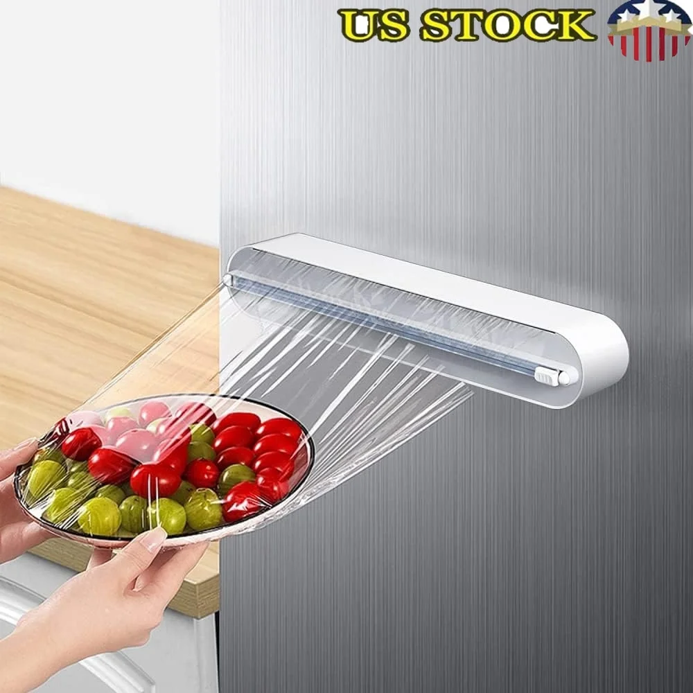 

Refillable Magnetic Plastic Wrap Dispenser Kitchen Cling Film Cutter Slide Cutter Food Wrap Organizer 12in x 328ft Roll