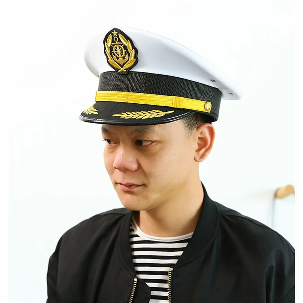 Weiße Kapitänsmütze, Crew-Anziehmütze, Sergeant-Cosplay-Mütze für Herren