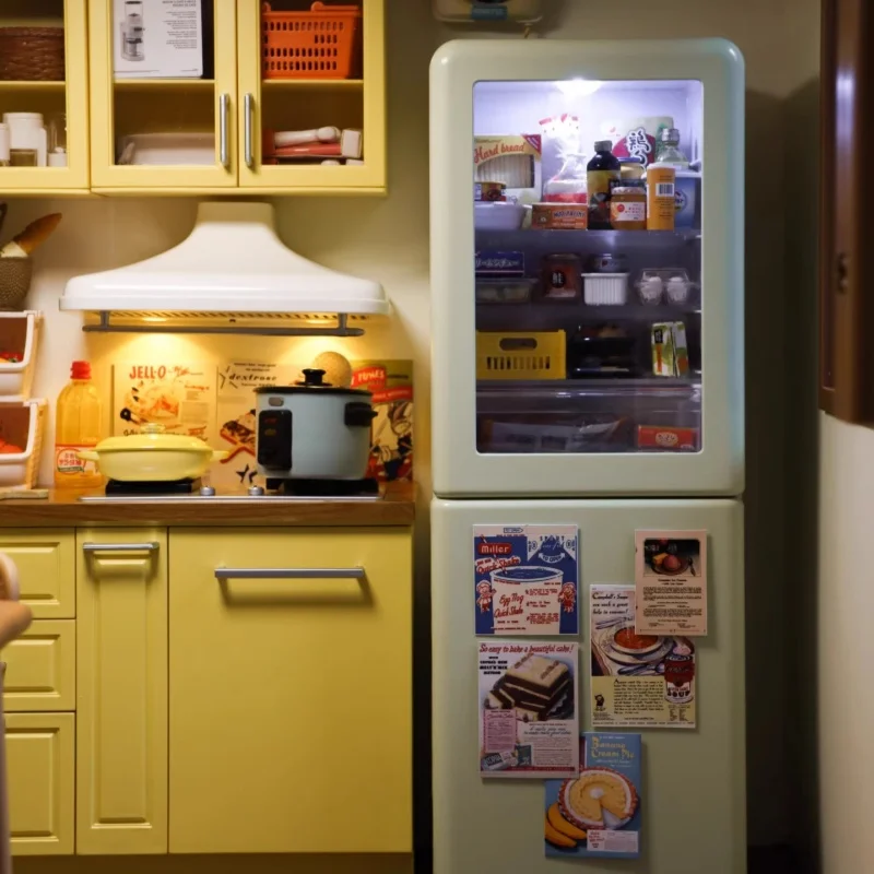 Accessori per mobili modello casa delle bambole 1/6 armadio portaoggetti per frigorifero trasparente Bjd Ob11 Gsc Blyth Lol giocattolo congelatore in miniatura