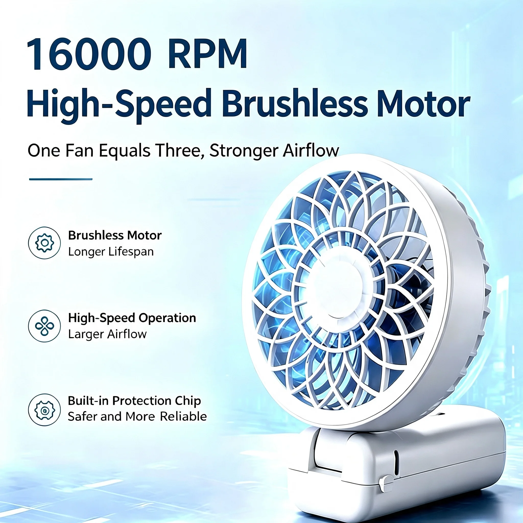 M3 Foldable Handheld Desktop Fan 1503 Brushless Motor 6 Speed Adjustable 3000mAh Rechargeable Long Battery Life Portable Mini Ai