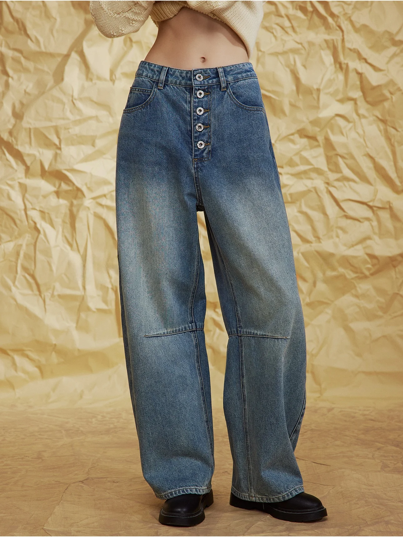 

Хлопковые джинсовые широкие джинсы на одной пуговице, винтажные гонконгские джинсы с высокой талией, прямой крой, зимняя коллекция