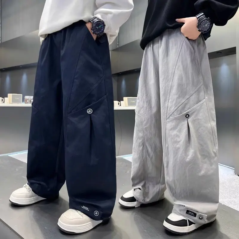 High-quality Boys' Casual Pants Korean-style Loose-fitting Children's Trousers for Autumn Gray and Black High-street Sweatpants