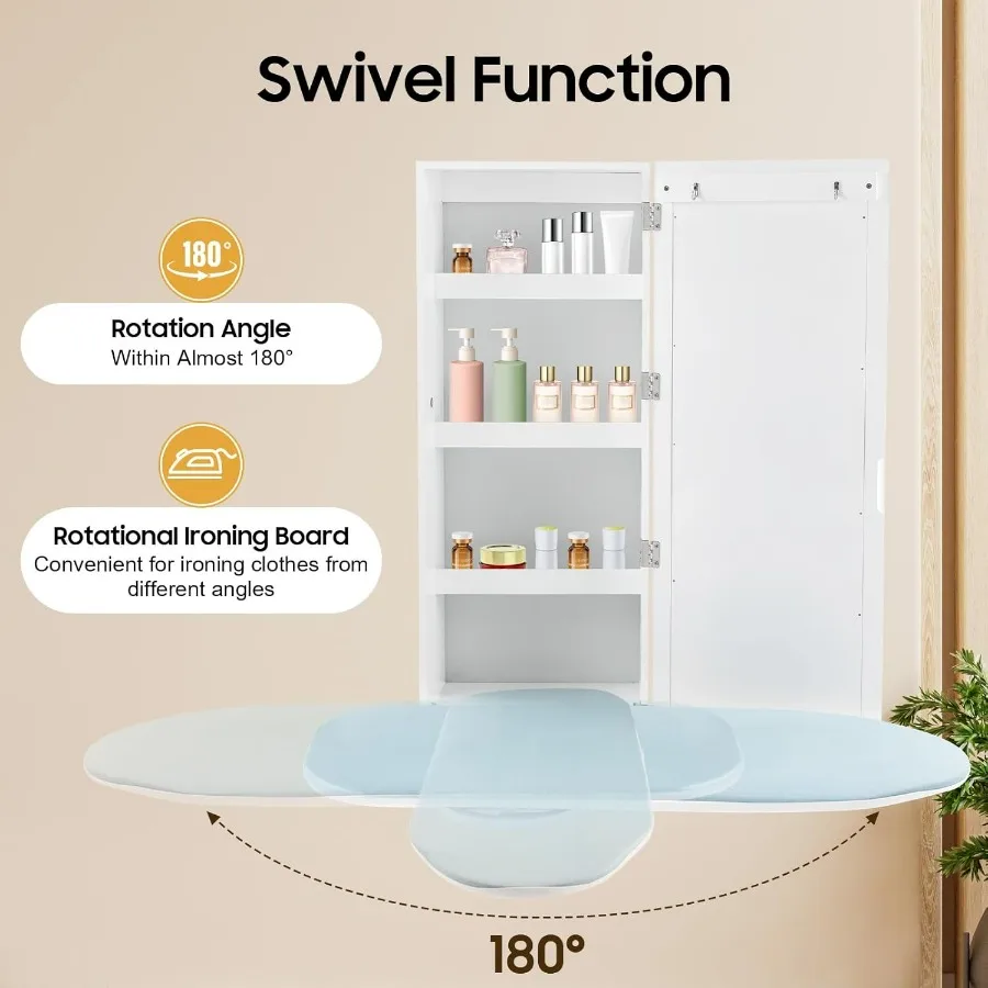 Wall Mounted Ironing Board Cabinet with Builtin 180 Swivel Foldable Design for Efficient Clothes Ironing and Storage Includes M