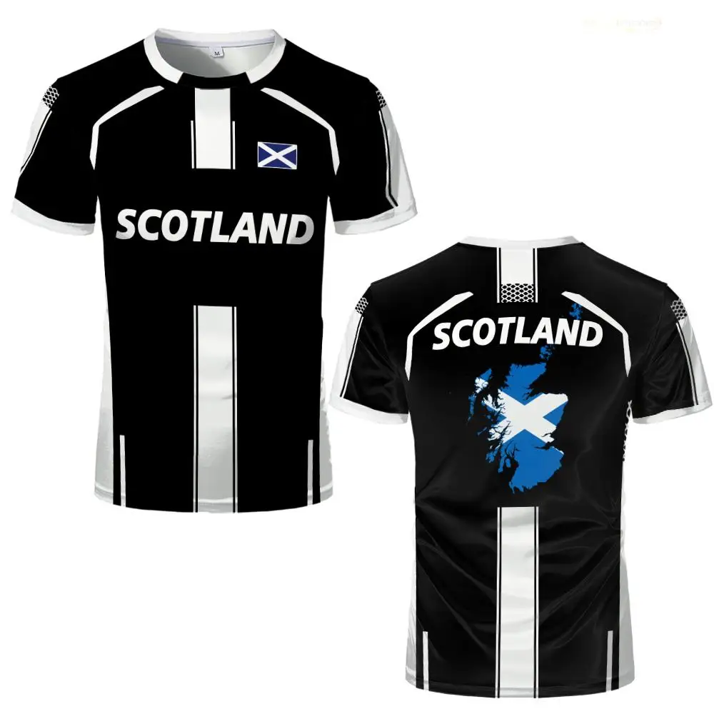 Scotland Flag Map Print Jersey Summer Men's Sports Training Football T-shirt Unisex Casual Quick-drying Breathable O-neck Tops