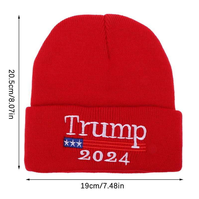 Donald Trump 2024 Campaign American Flag Knitted Hat Women\'s Men\'s Skullies Beanies Winter Hat Warm Melon Cap