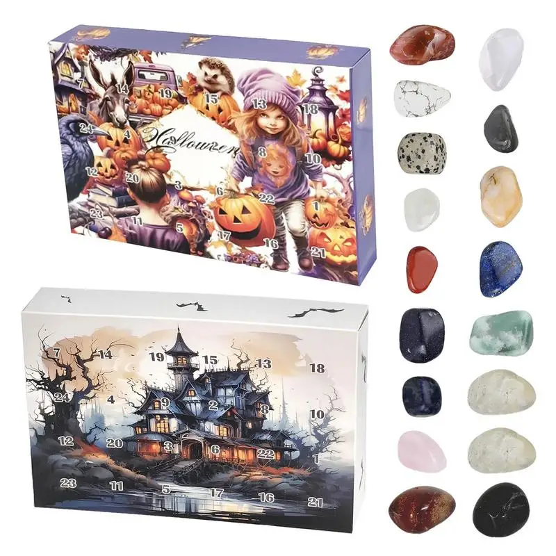 Advent Calendar 24Days Halloween Countdown 2024 Rock Collection 24Days Crystal Agate Stone Advent Calendar Craft Gem Collection