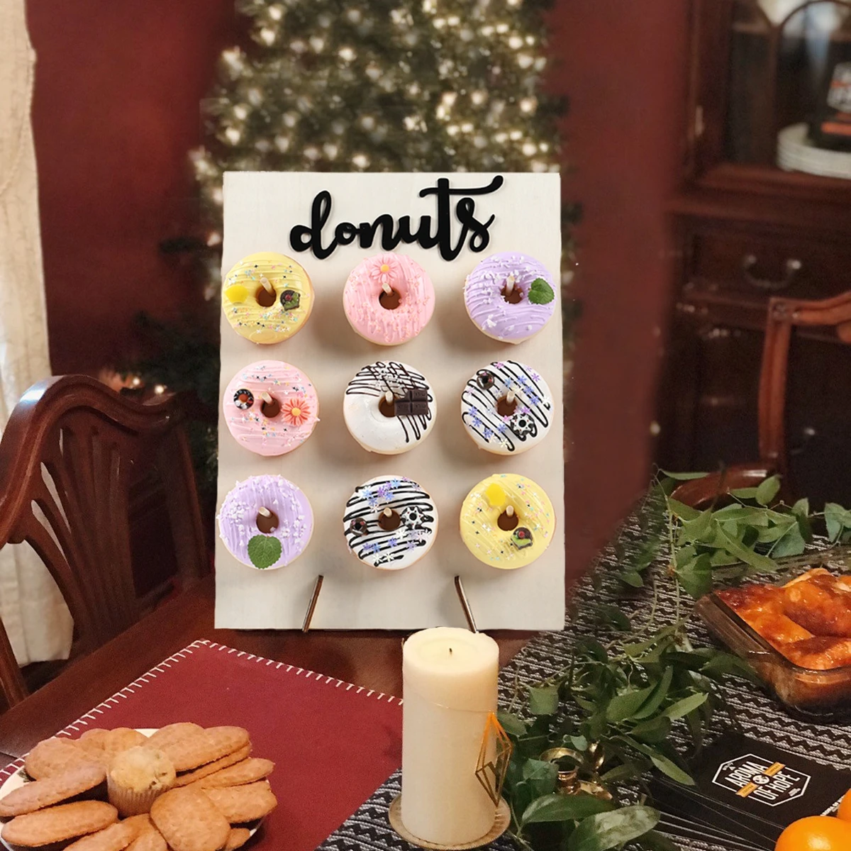 

HUIRAN Donut Wall Holds Candy Sweet Cart Rustic Wedding Decoration Wood Wedding Table Decor Birthday Party Decor Baby Shower