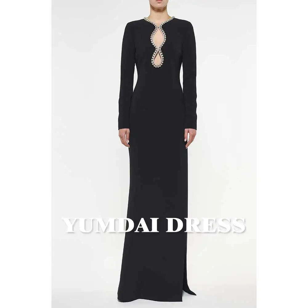 YUMDAI Luxurious Saudi Arabian Black Rhinestone Cutout Formal Evening Gown 2024 Elegant Ladies Special Occasion Mermaid Gown