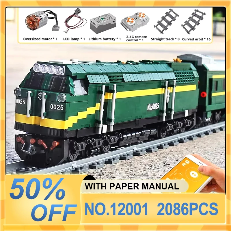 MOULD KING 12001 Technical Green Racing City Train World Railway Building Blocks Brick Assembly Toy Christmas Gift For Boys Kids