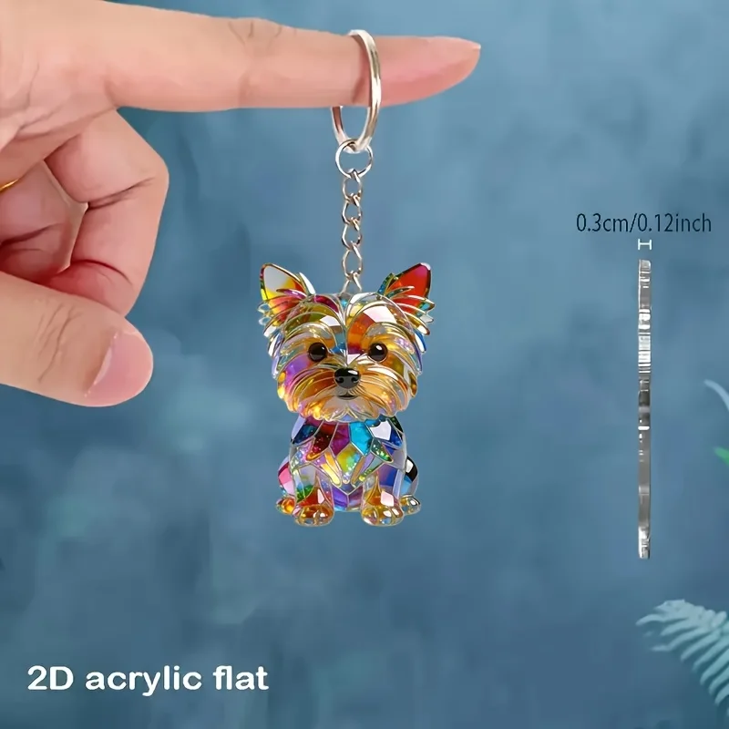 Cute Yorkshire Terrier Pattern 2D Acrylic Keychain Friendship Yorkshire Flat Dog Pendant Keyrings Decoration Holiday Gift
