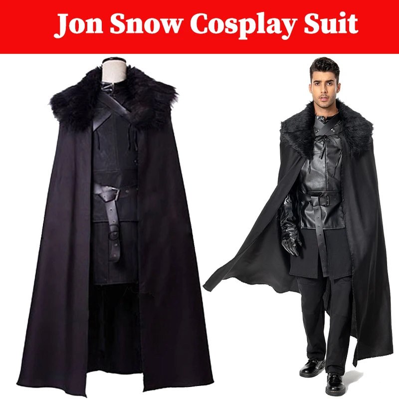 

Jons Snow Cosplay Costume Night Of Watch Roleplay Men Outfit Winter Cloak Gloves Full Set Clothing Halloween Carnival Suits