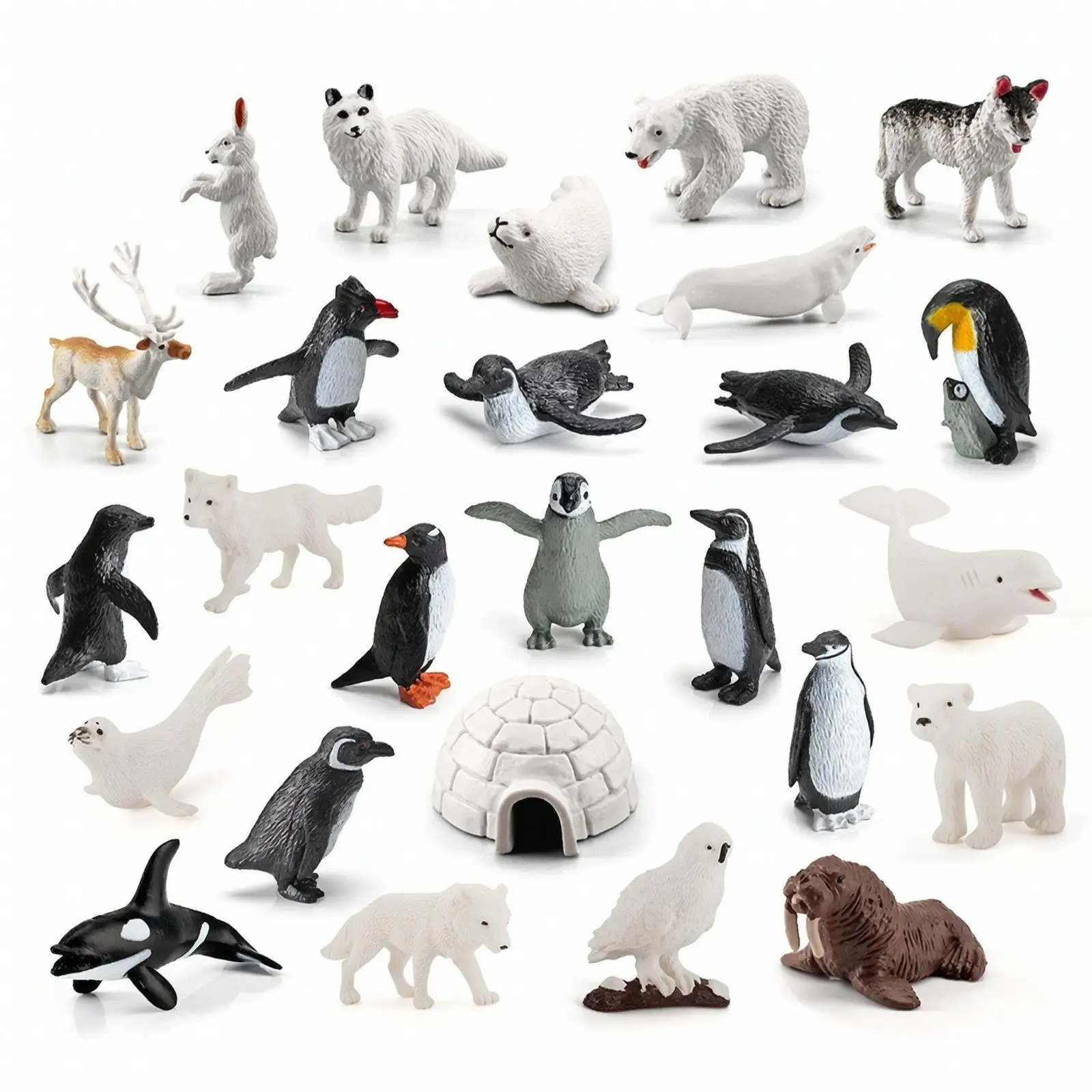 Plastic Arctic Wildlife Figures 26 Pack Realistic Animal Set for Storytelling Play