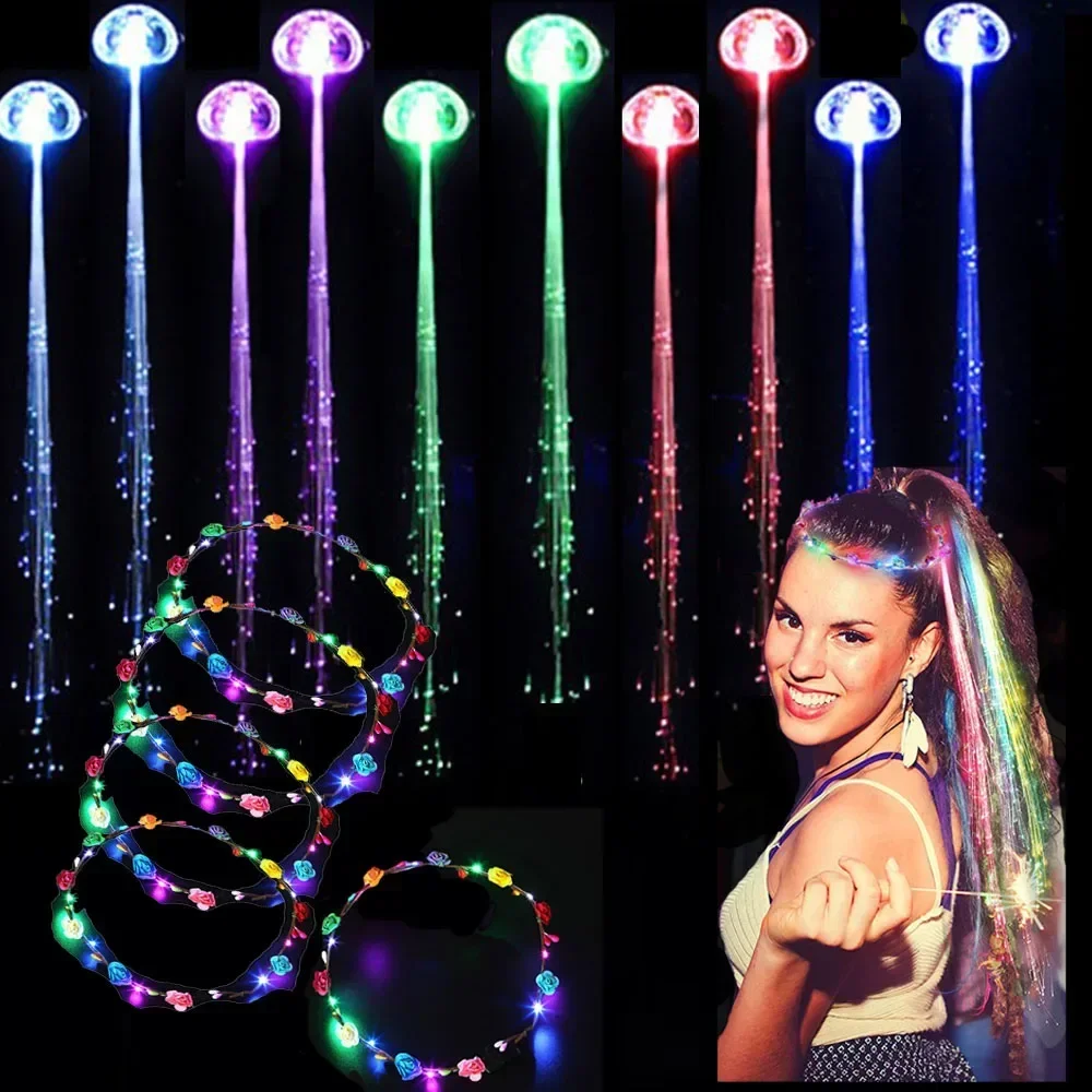 Party Feather Flower Crown Light Up Headbands Wreath Hair Barrettes Optic Braid Hairpin Birthday Christmas Halloween Festival