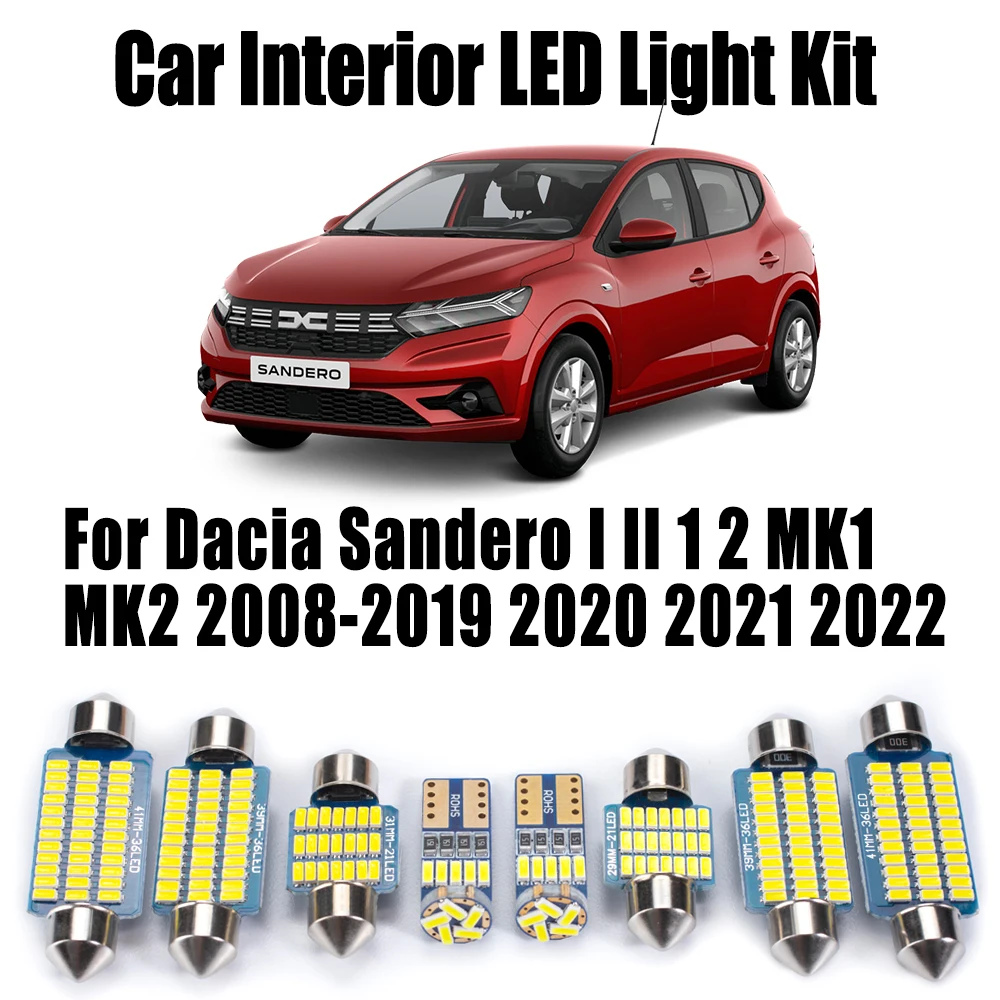 

Светодиодный внутренний купольный светильник для чтения карт, комплект лампочек для Dacia Sandero I II 1 2 MK1 MK2 2008-2019 2020 2021 2022 Canbus, автомобильные аксессуары