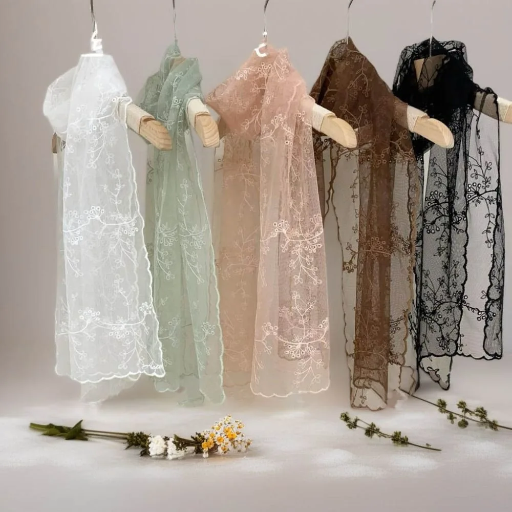 

Summer Lace Small Long Scarf Embroidered Flower Long Silk Female Korean Version Literary and Retro Versatile Decorative Shawl