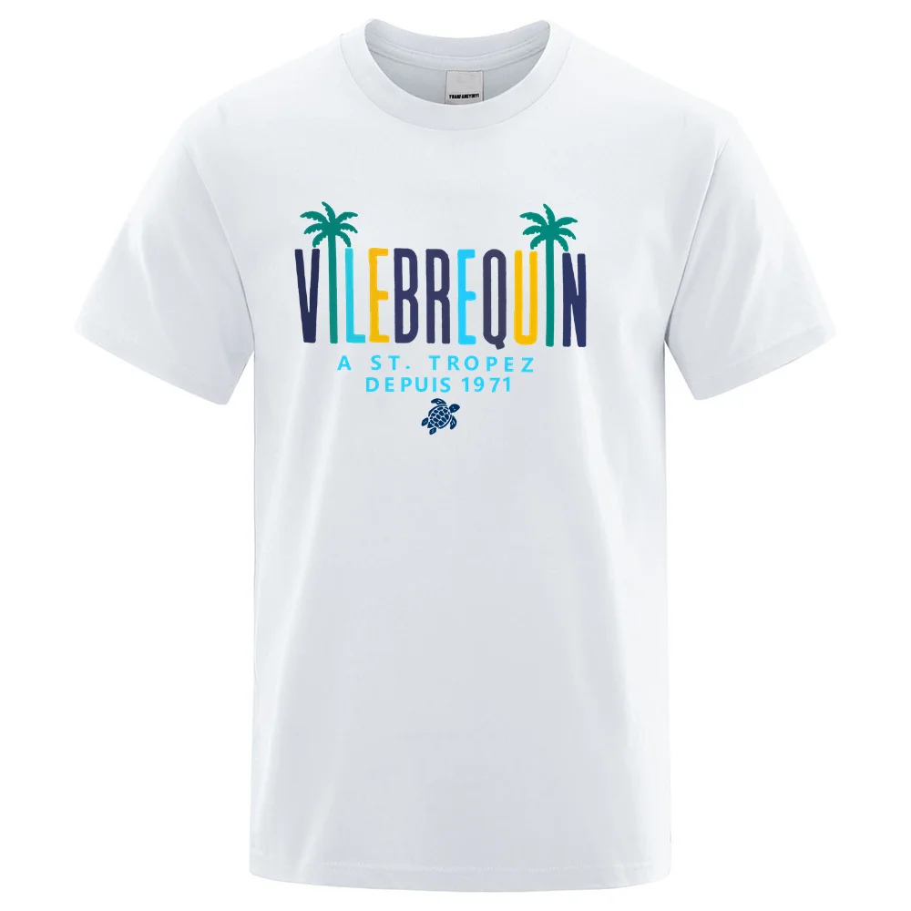 New round neck T-shirt for summer loose casual and comfortable fashion brand Vilebrequin letter printed men\'s short sleeved