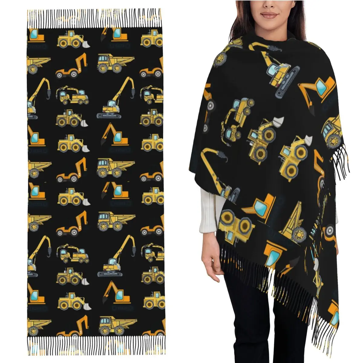 

Шарф-экскаватор для строительных грузовиков, шарфы с кисточками для женщин, мягкие теплые шали и накидки, длинная осенне-зимняя шаль