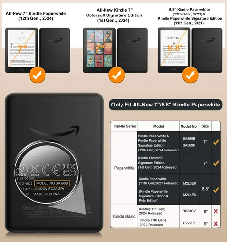 Imagen 2 del producto MOKO Funda para Kindle Paperwhite de 7 ""/6,8"" (12a/11a generación-2024/2021) y edición exclusiva Kindle Colorsoft, funda delgada de PU