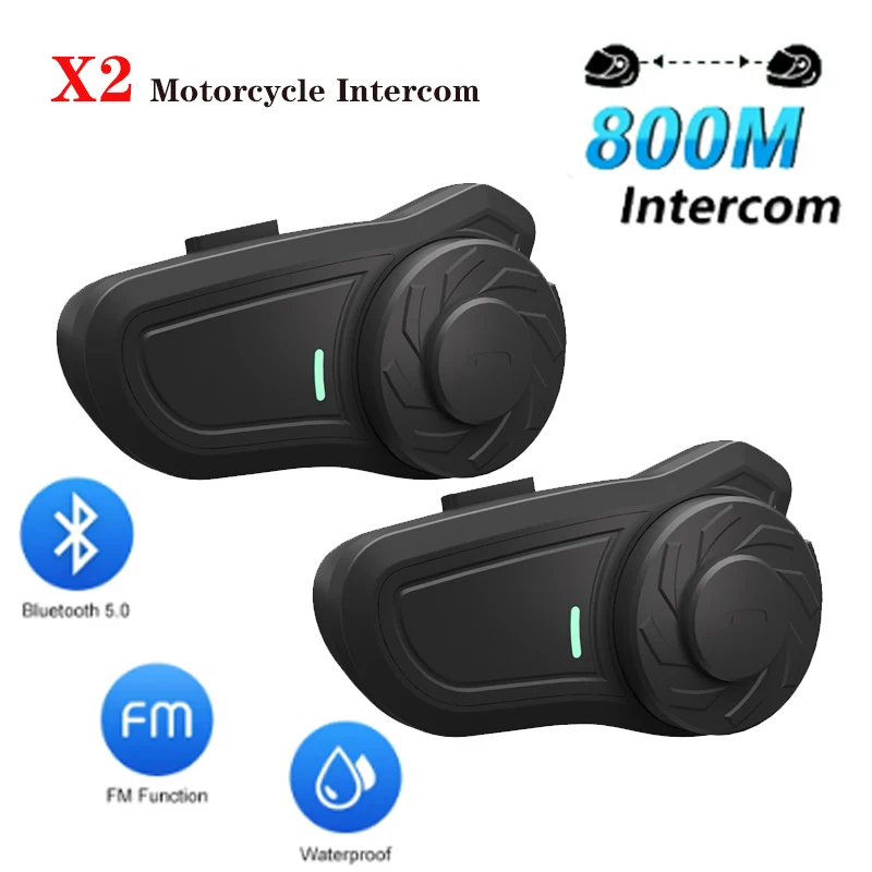 Wireless Intercom BT5.0 Motorcycle Interphone For 2 Riders Full Duplex Talking Hands-free Communicator With Fm IP65