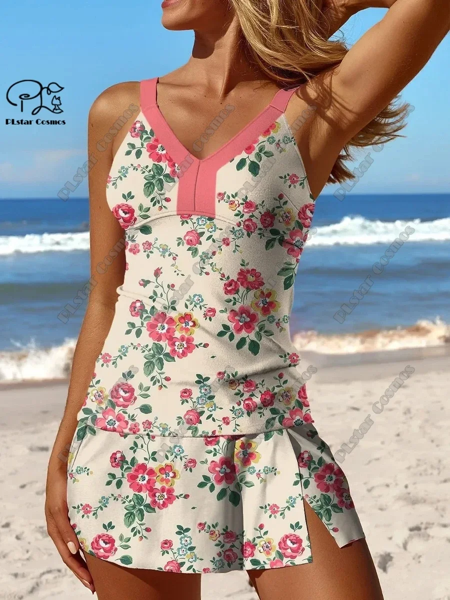 Women's summer small fresh floral 3D printing suspenders + skirt swimsuit suit swimsuit vacation travel new swimsuit C-16