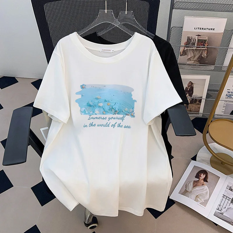 

170Kg Plus Size Women's Bust 170 Summer Loose Short Sleeve Round Neck Print T-Shirt 4XL 5XL 6XL 7XL 8XL 9XL