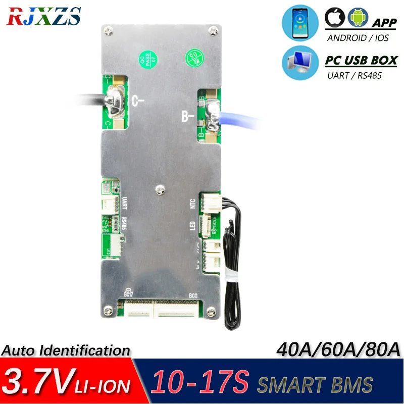 

Умная плата XiaoXiang BMS от 10S до 17S 40A/ 60A/80A li-ion/LIPO для батареи 17 ячеек 18650 с приложением