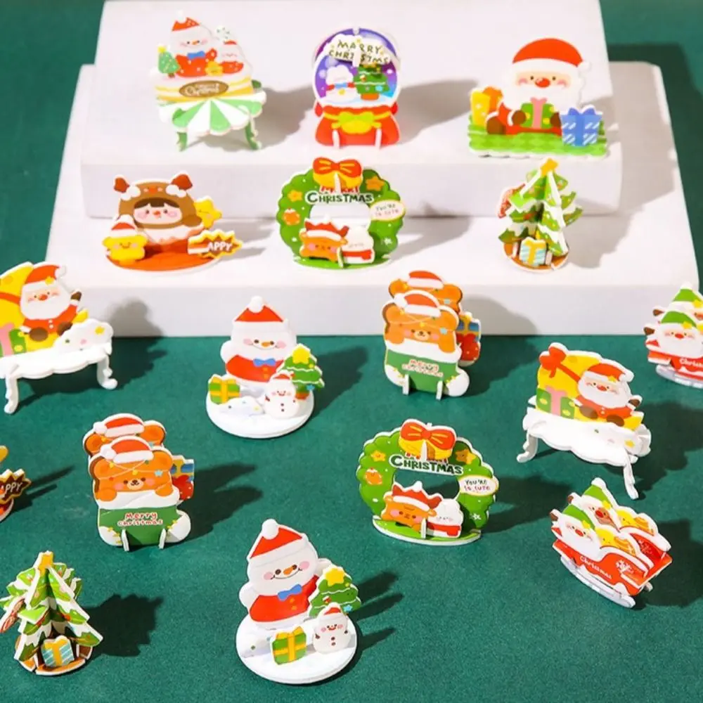 Santa Claus Christmas 3D Puzzle Snowman Christmas Tree Kids Xmas Arts Puzzle Advent Wreath Handmade DIY Mini Christmas Tree