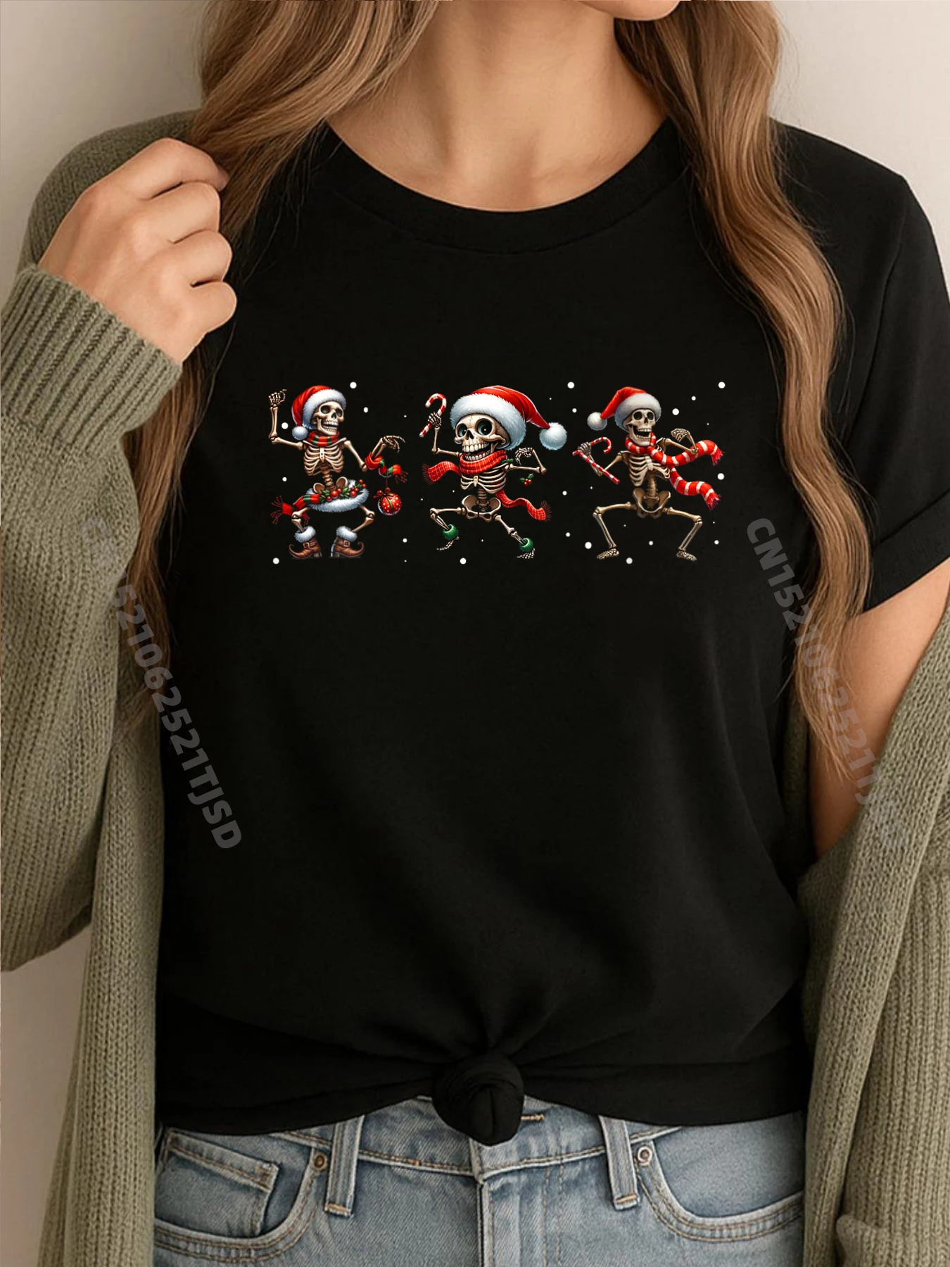 

Womens Cute Christmas Skeleton Dancing Xmas Light Cream T Shirt Free Shipping Clothes Creative