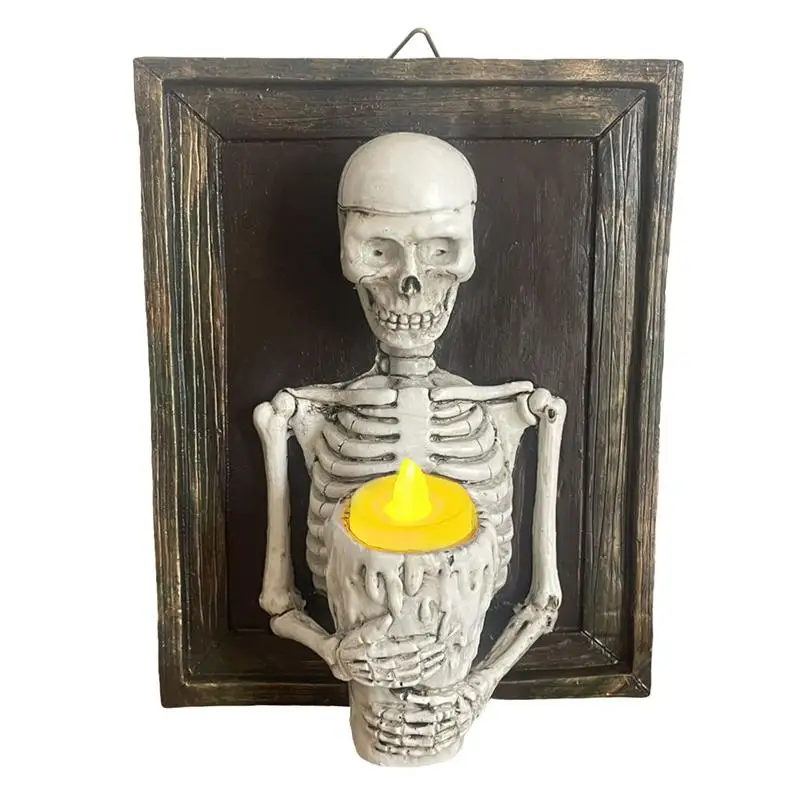 Halloween Skull LED Candle 2024 Resin Gothic Skeleton Flameless Candle Holder Haunted House Battery Candle Light For Fireplace