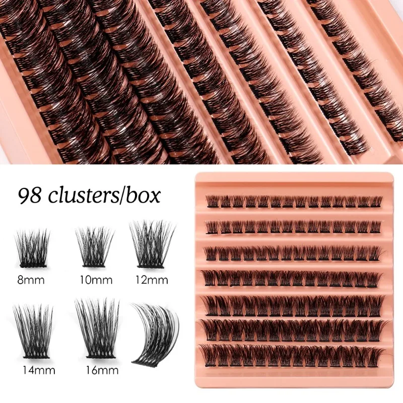 Lash Clusters 98PCS Individual Cluster Lashes DIY Eyelash Extension Super Thin Band Resuable Soft Glue Bonded Lash Extensions