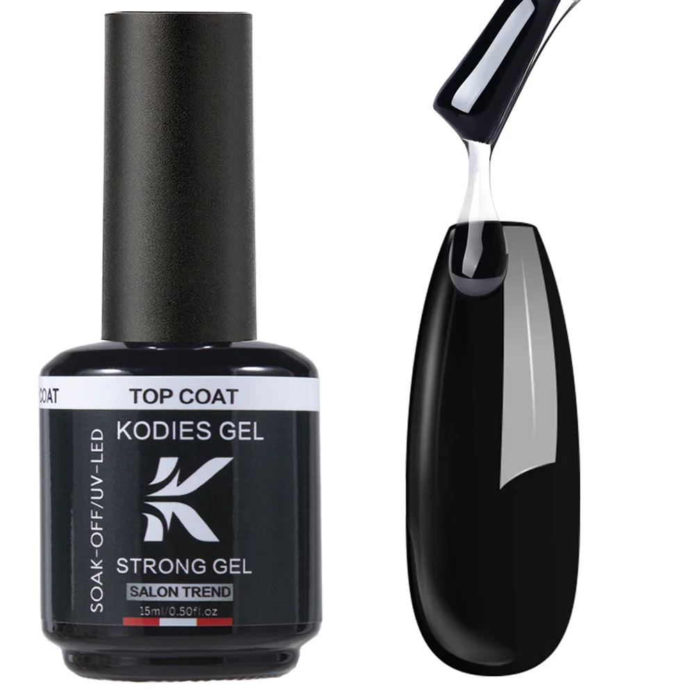 KODIES ジェルガラス状ジェルトップコートノーワイプシャインフィニッシュジェルネイルポリッシュ 15 ミリリットル半永久 UV シーラントすべてマニキュアプライマー爪