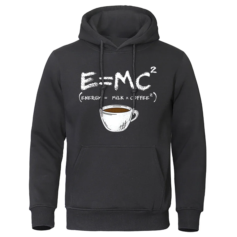 Energy=Milk+Coffee Printed E=MC2 Funny Hoodie Men's Loose Oversized Hoodies Fashion Casual Sweatshirt Street Hip Hop Hoody Man