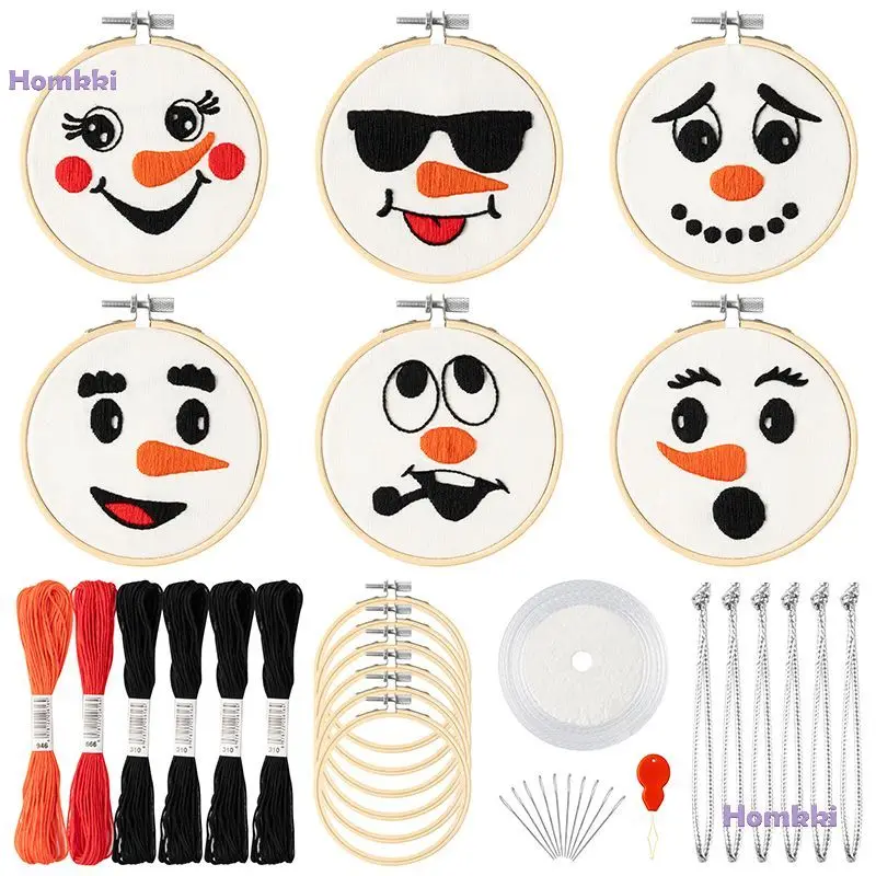 Beginner Embroidery Cross Stitch Kit DIY Embroid Funny Snowman Expression Needlepoint with Pattern for Christmas Tree Decoration