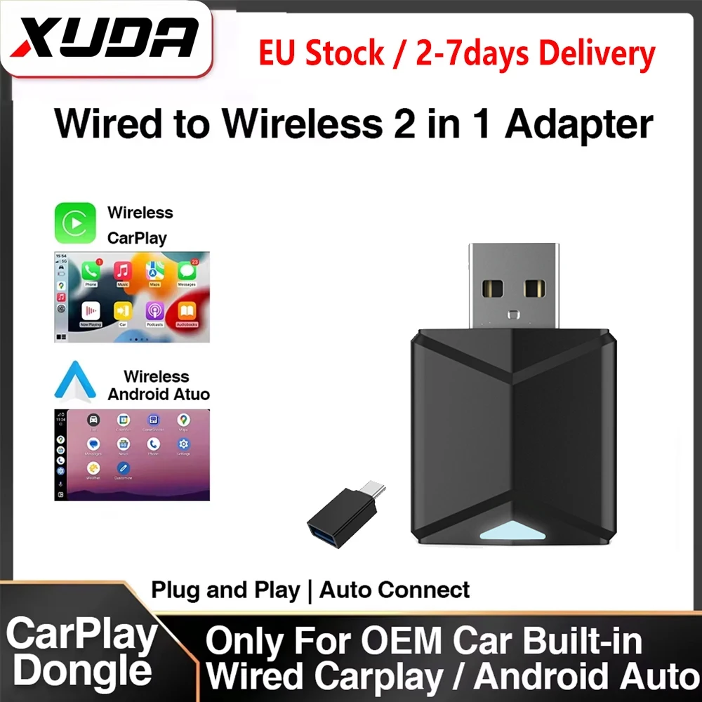 2026 NEU Kabelgebundenes zu Kabelloses CarPlay und Android Auto 2-in-1 Mini-Adapter 5GHz WiFi5 für 99% Original Kabelgebundene CarPlay/Auto-Fahrzeuge