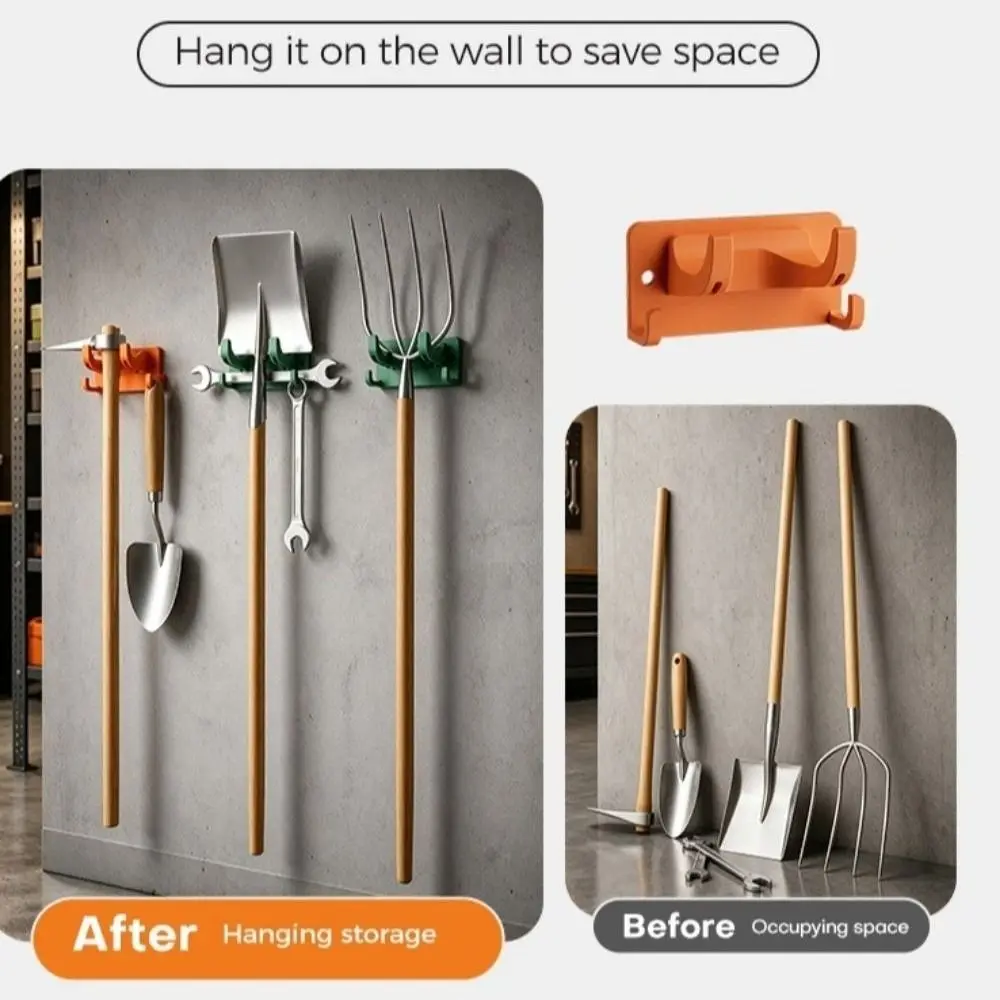 Wall Mounted Garden Tool Holder Multifunctional No Drill Wall Tool Rack Integrated Hooks Space Saving Tool Storage Hook