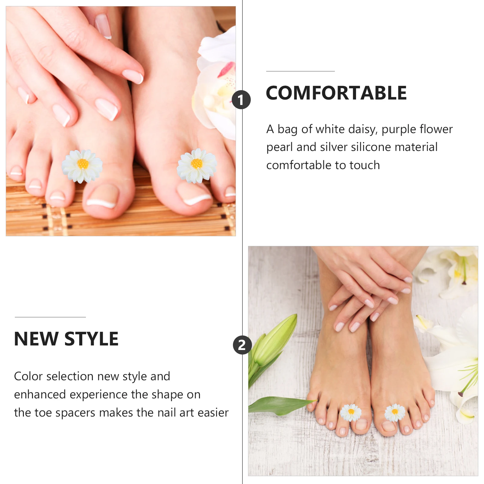 

24pcs Silicone Toe Separators 3 Styles Daisy Bauhinia Flower Spacers Pedicure Tool For Nail Art Reusable Feet Separator