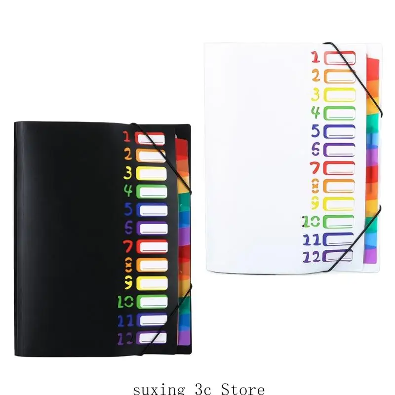 

2pcs Portable Expanding Folder 12-Compartment Document Organiser with Index Labels, PP Elastic Fastener Filer Case