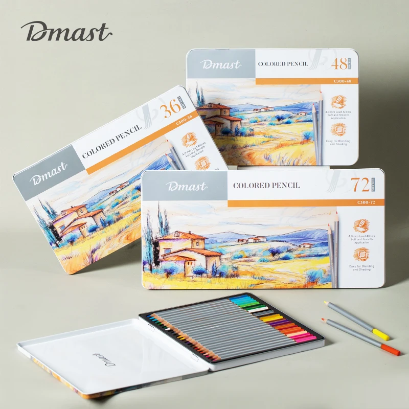 Dmast Professional Colored Pencil Set 24/36/48/72 Colors with Iron Box Wooden Colored Pencil for Drawing Art Students Gifts