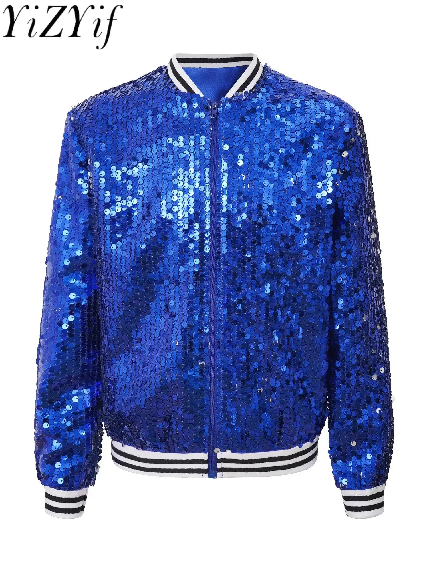 Kids Girls Sequin Bomber Jacket Zip-up Shiny Long Sleeve Flight Jacket Coat Outwear Hip Hop Dancing Party Bomber Jackets Costume