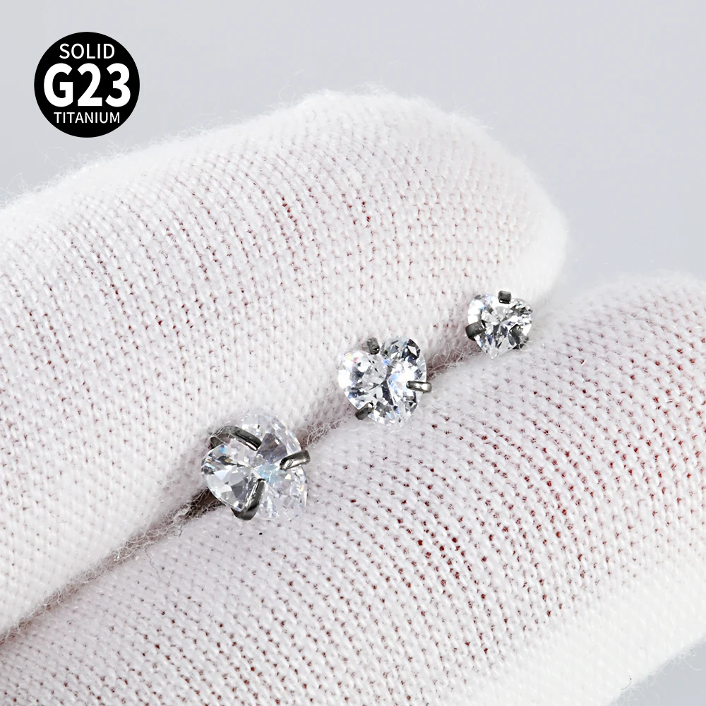 1-4PCS G23 Titanium Curved Belly Button Ring CZ Flat Back Navel Piercing Barbell Labret Lip Stud Star Heart Round Zircon Earring view 3