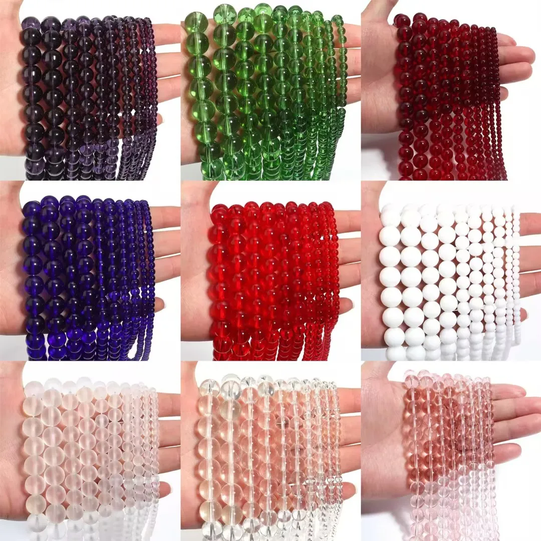 1 Strang runde Glasperlen bunte transparente lose Perlen für Schmuckherstellung, DIY-Armband, Halskette, 4–12 mm, Großhandel