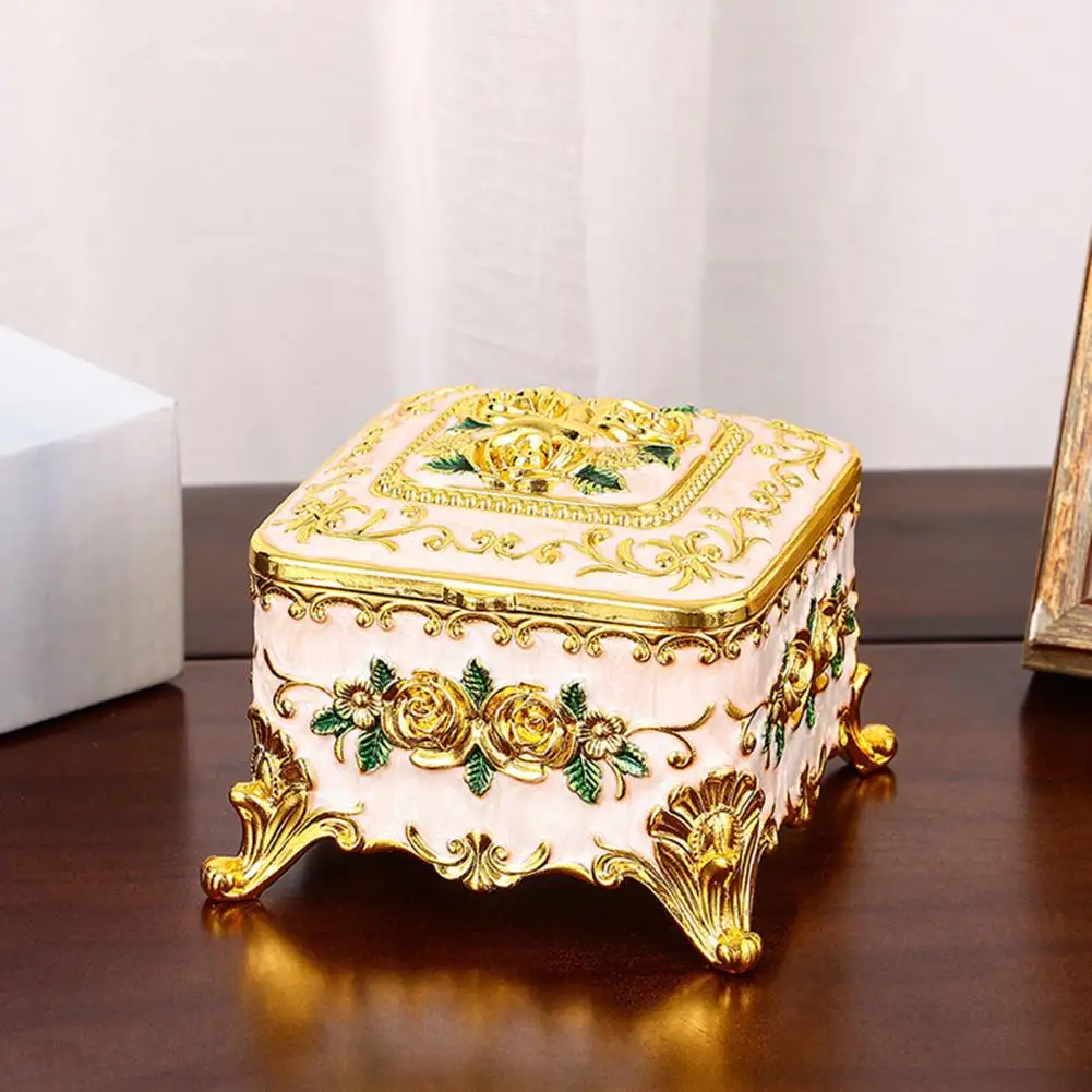 

Jewelry Box Dust-proof Anti-drop Vintage Exquisite Enameled Storage Metal European Style Jewelry Holder for Bedroom