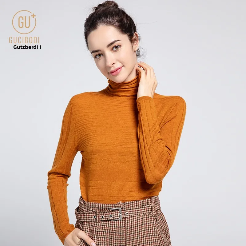 Women's High Collar Sl Woolen Knitted Loose Fit Thin Sweater Base irt Comfortable Skin-Friendly Fall Winter Top