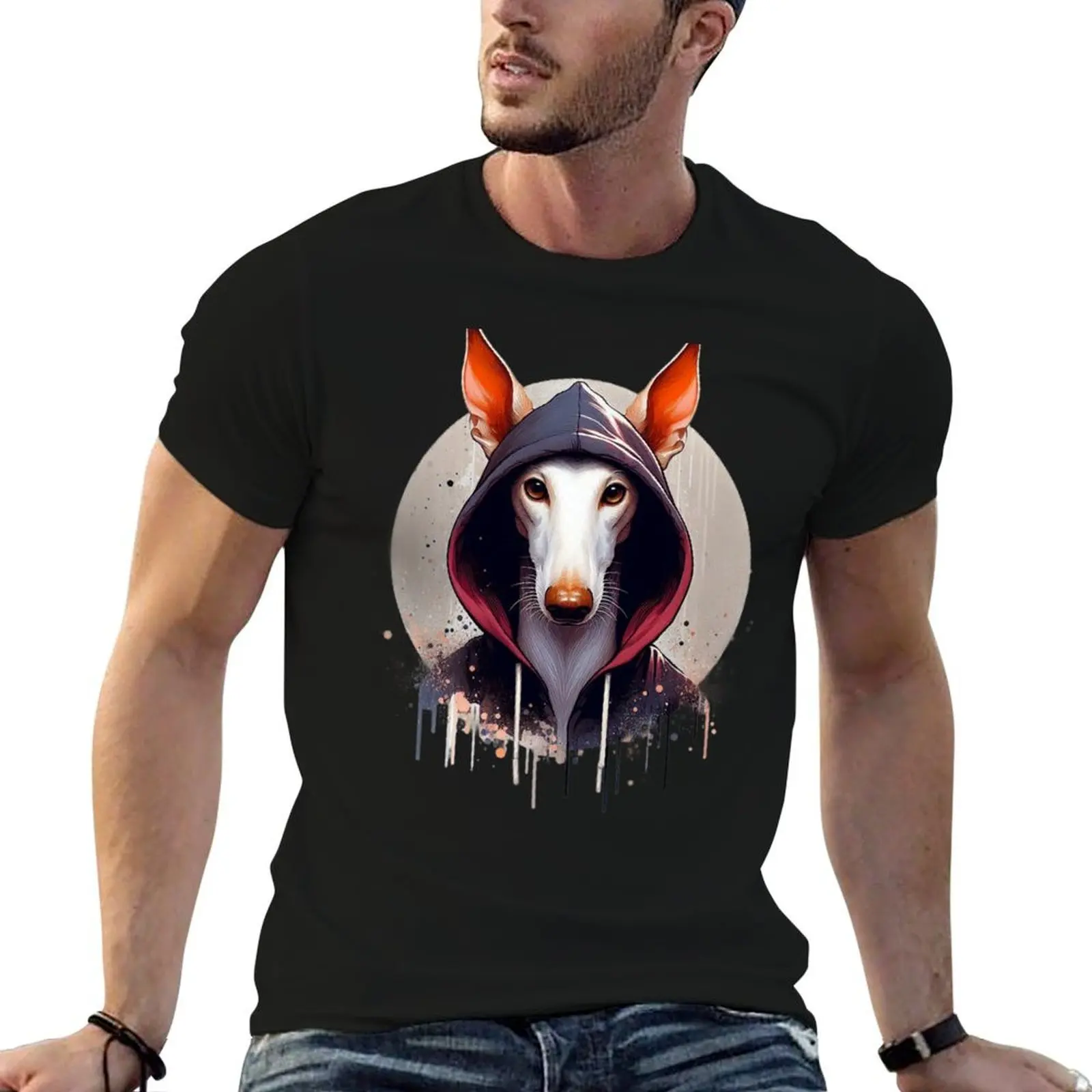 Camiseta con capucha de Podenco Ibicenco divertido y loco, estampado animal azul, para chicos, talla grande, ropa de hombre.