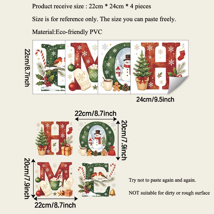 Weihnachten Zuhause Englische Wandaufkleber Schneemann Weihnachtsbaum Raumdekoration Wandbild Küche Restaurant für Neujahrsdekoration Aufkleber – Detail 1